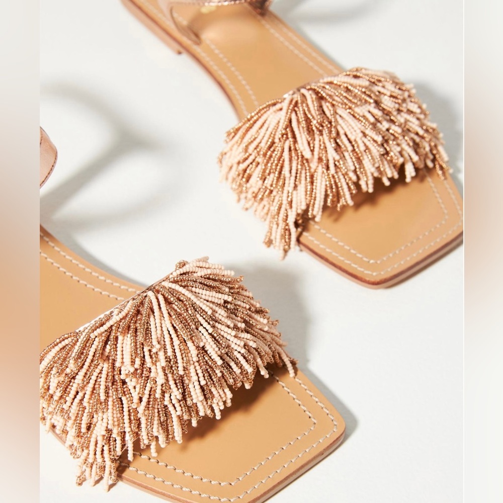 Anthropologie Maeve Rose Gold Women's Beaded Flat Sandals US 7M ***NEW IN BOX***